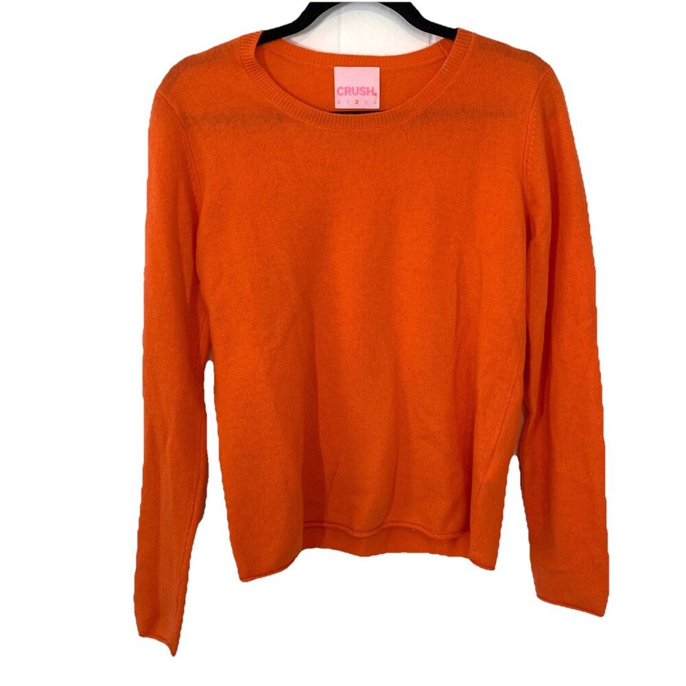 Crush Womens Size 2 Medium 100% Cashmere Sweater Orange Soft Boxy Long Sleeve